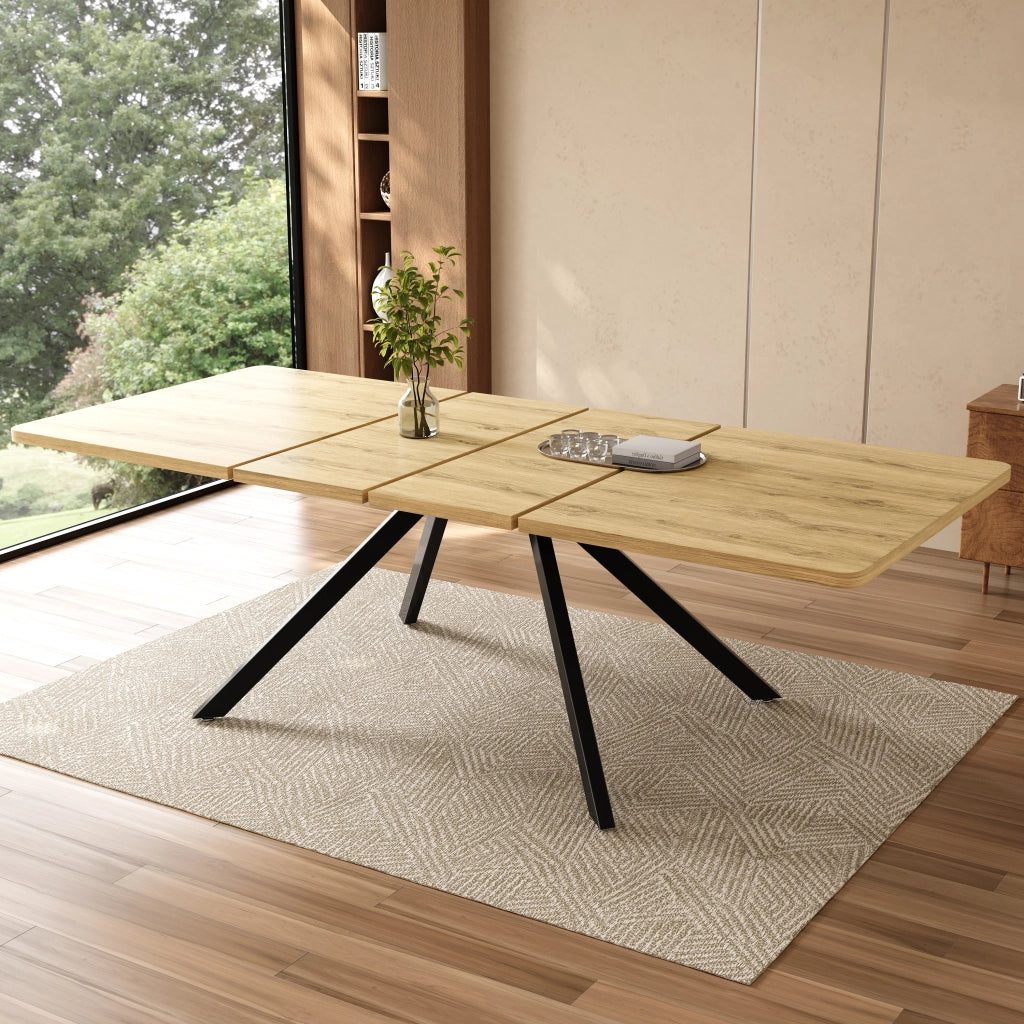 Tavolo da pranzo allungabile 160/200/240 x 90 cm; piano rettangolare; 3 lunghezze per 6 a 10 persone; piedini metallo; colore rovere