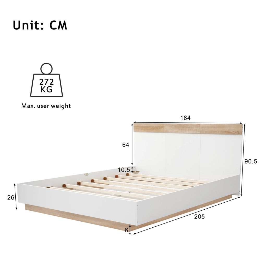 Letto Matrimoniale Imbottito  cm con Testiera Contenitore; White+Oak