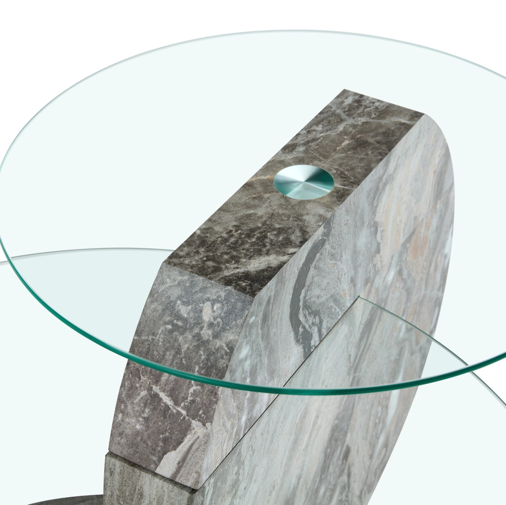 Tavolino da salotto a 2 livelli ?70 cm in MDF e vetro trasparente grigio
