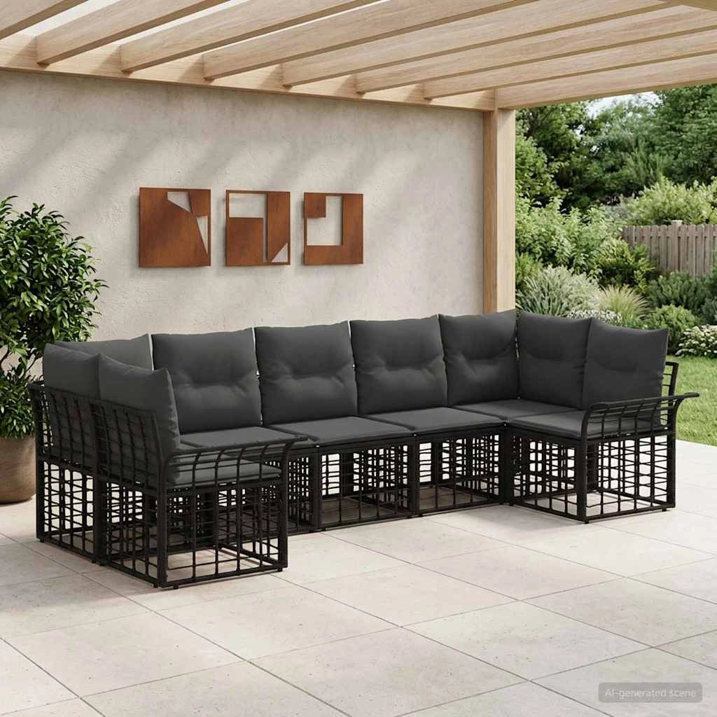 Set di divani da esterno 7 pz Nero e Grigio scuro Poliestere 3437755