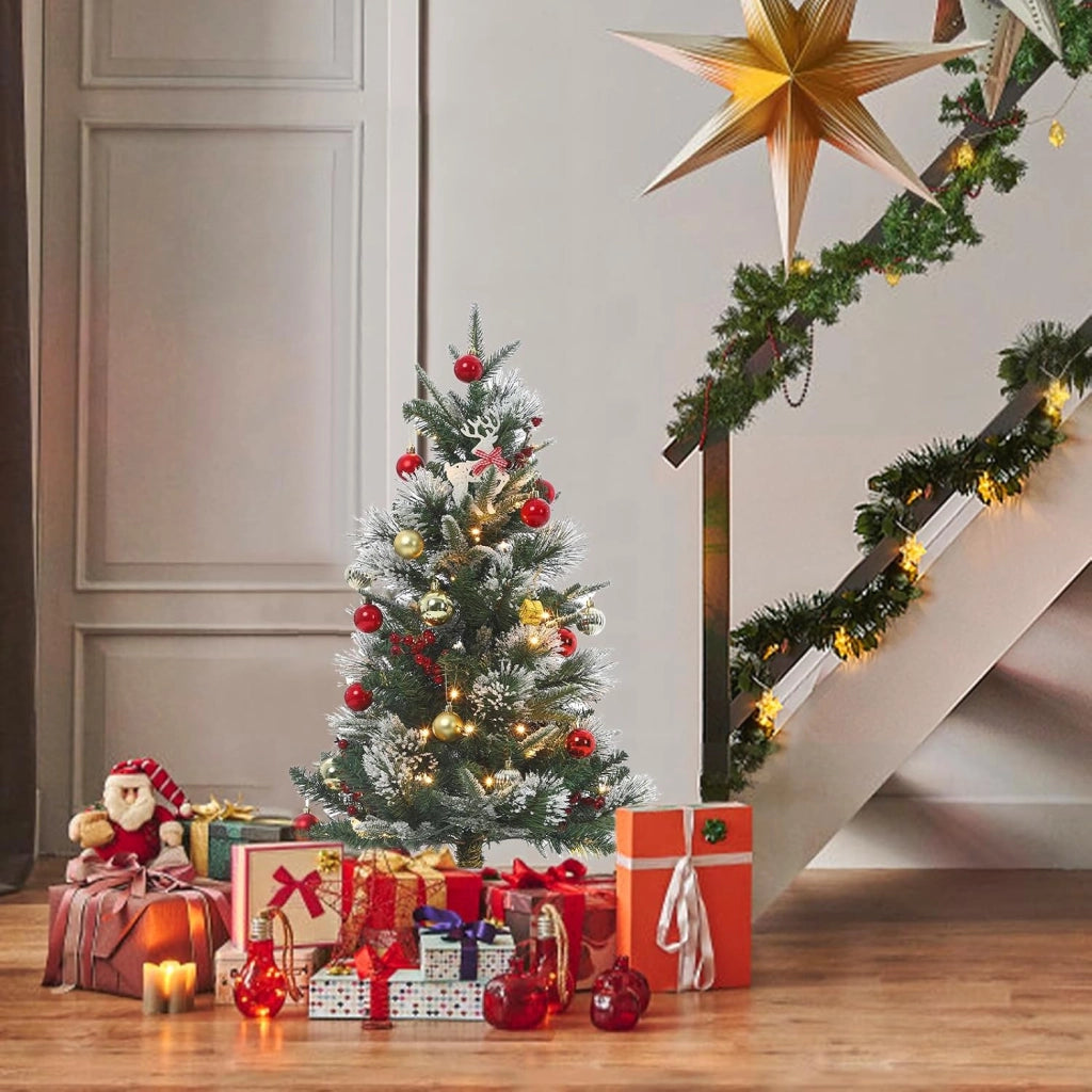 Albero di Natale da Interno 90cm con 78 LED Luce Calda 8 Modi e Base Fiocco Luminoso