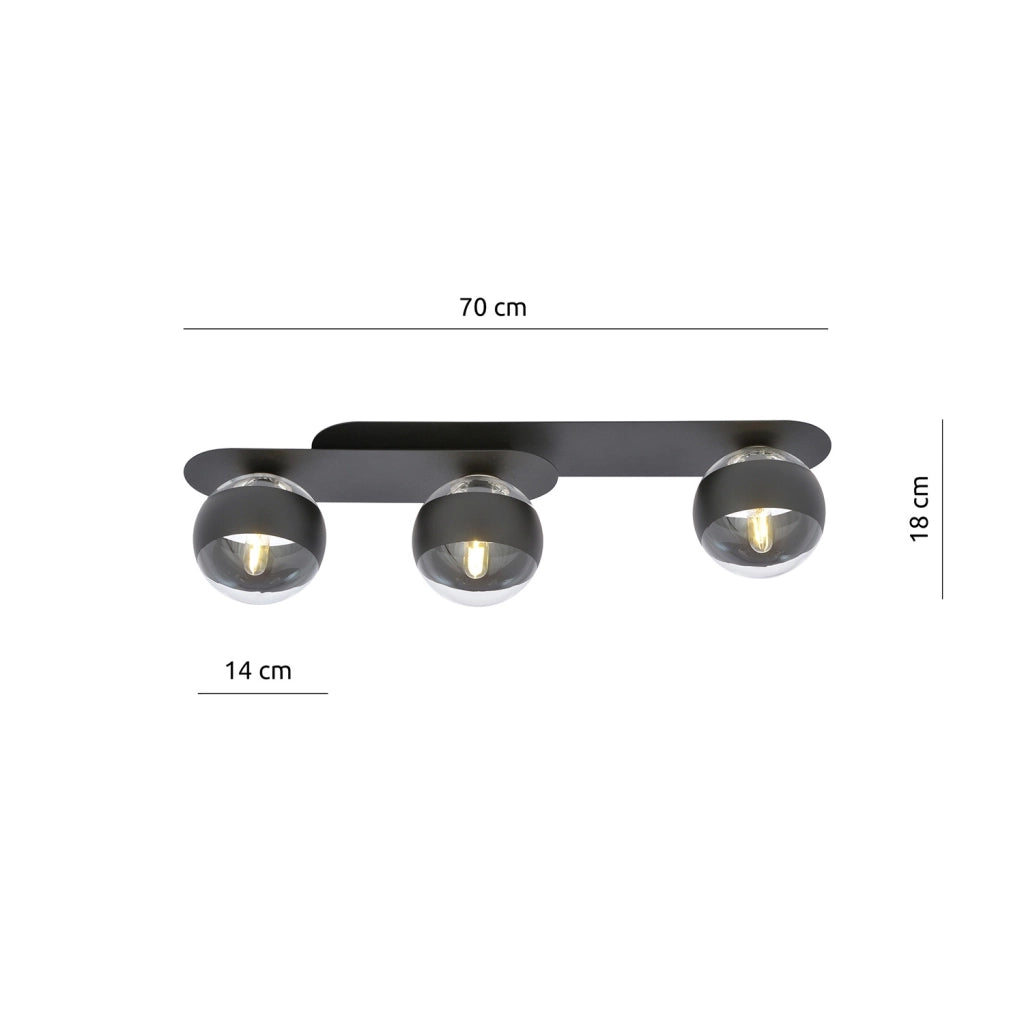 Plafoniera Minimal Patroclus Acciaio Nero 3 Luci E14