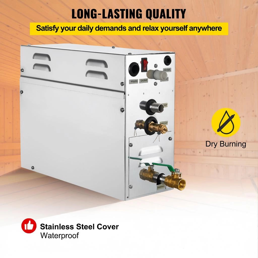Generatore Vapore 6KW per Doccia Sauna Bagno Home Spa Riscaldamento Uniforme Uso Domestico con Termostato e Timer