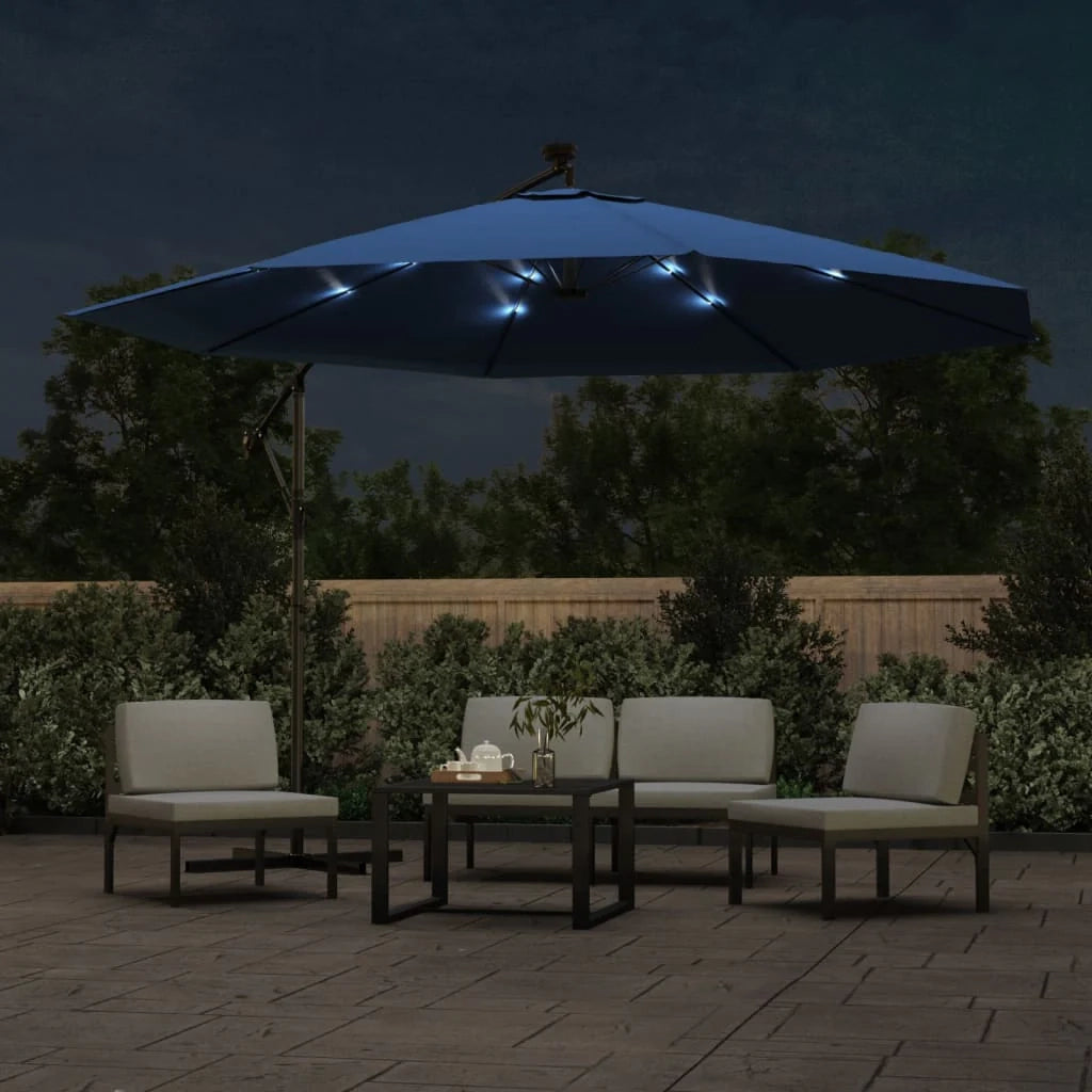 Ombrellone da giardino decentrato con luci LED azzurro 350 cm 02_0008455