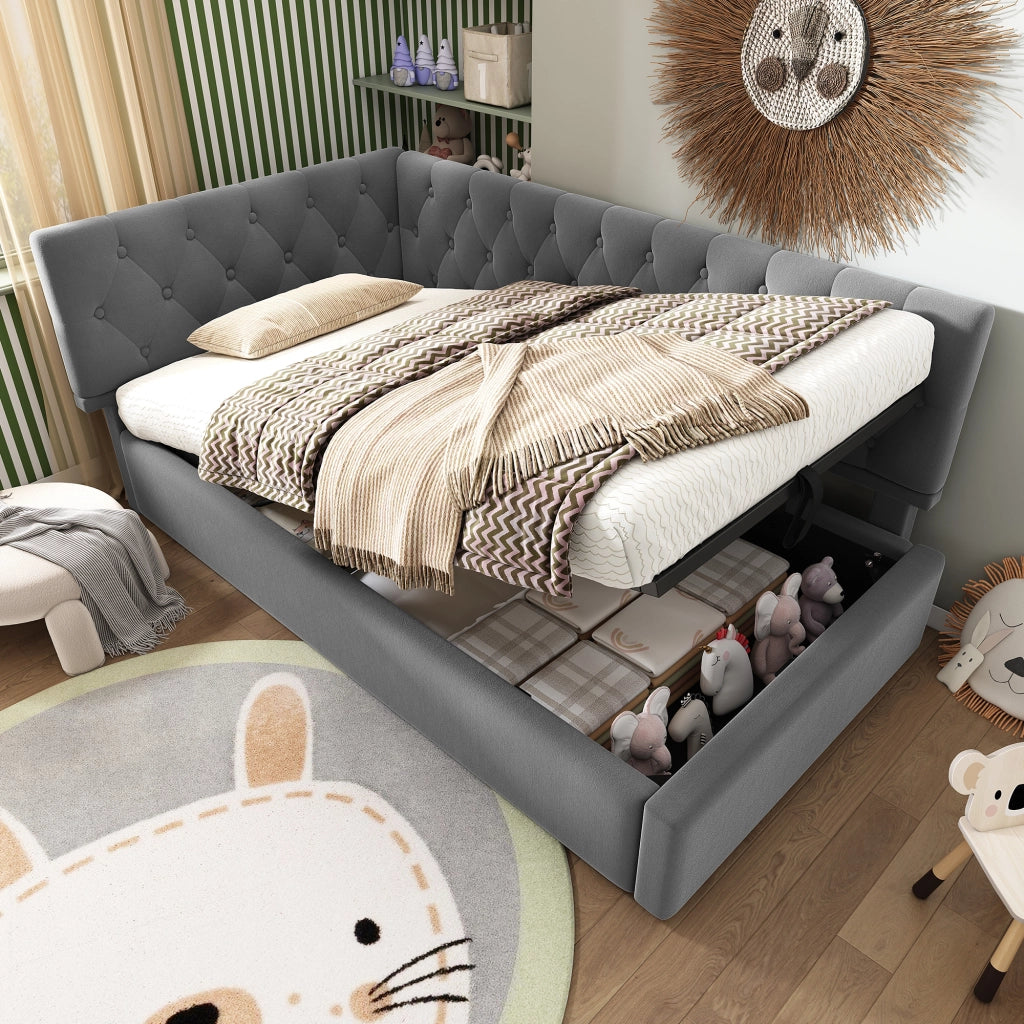 Letto singolo 90x200 cm grigio con contenitore