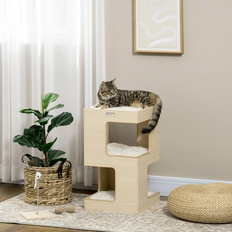 Tana per gatti a 3 livelli con due rifugi; cuccia superiore; cuscini lavabili e gioco con topo 34 × 34 × 60 cm