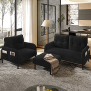 Set 3 pezzi con divano a 2 posti; poltrona e pouf in corduroy nero