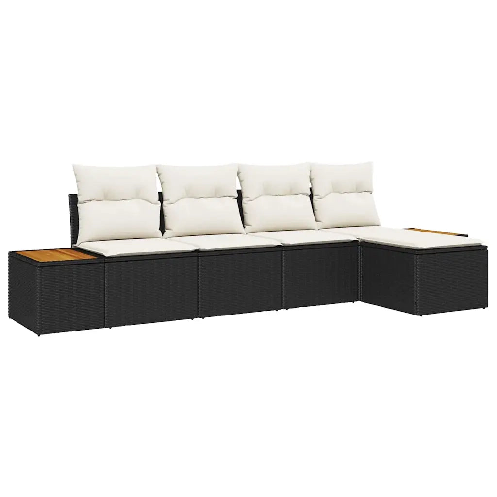 Set Divano da Giardino con cuscino 5 pcs Nero Poly Rattan