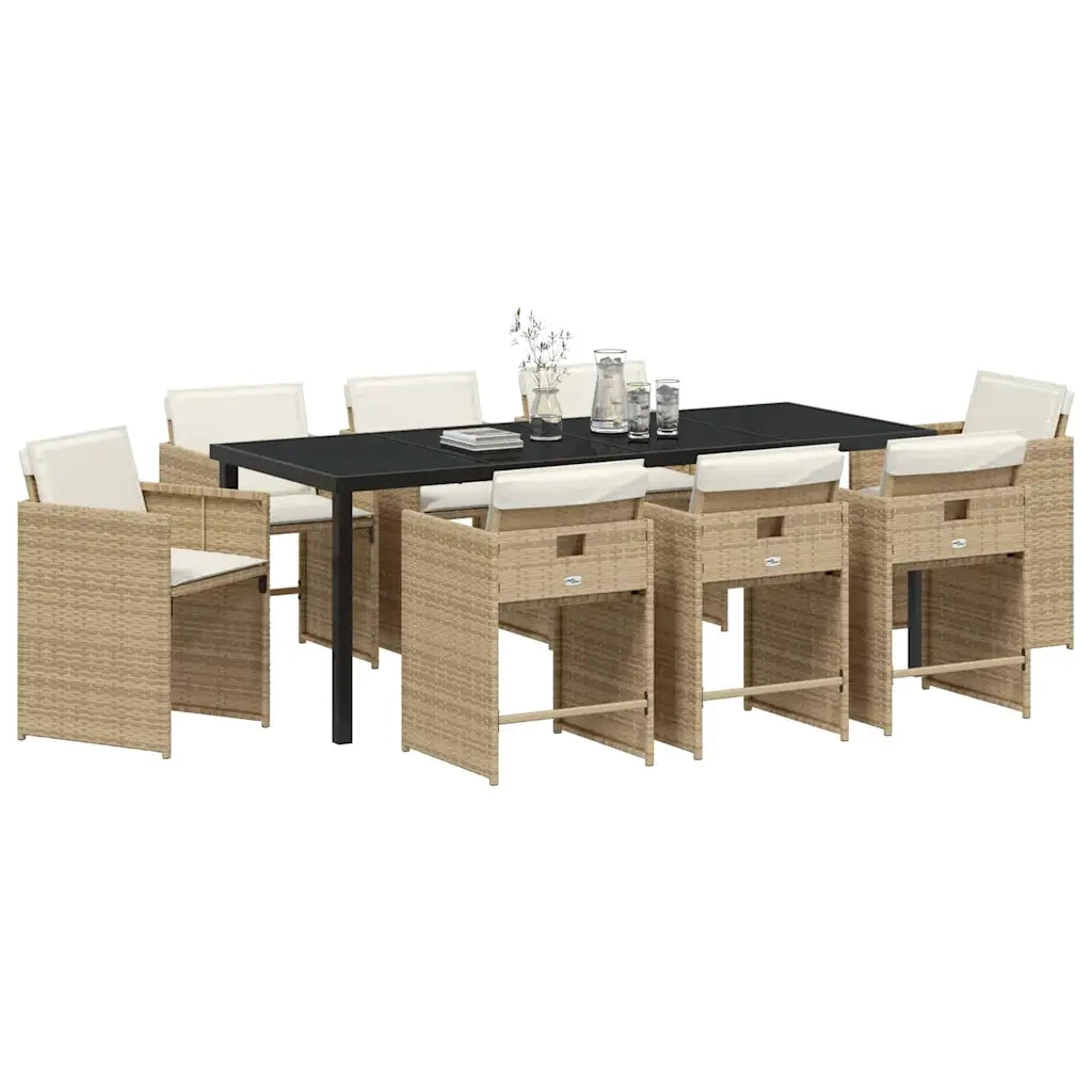 Set da Pranzo per Giardino con cuscino 9 pcs Beige polyrattan 3379991