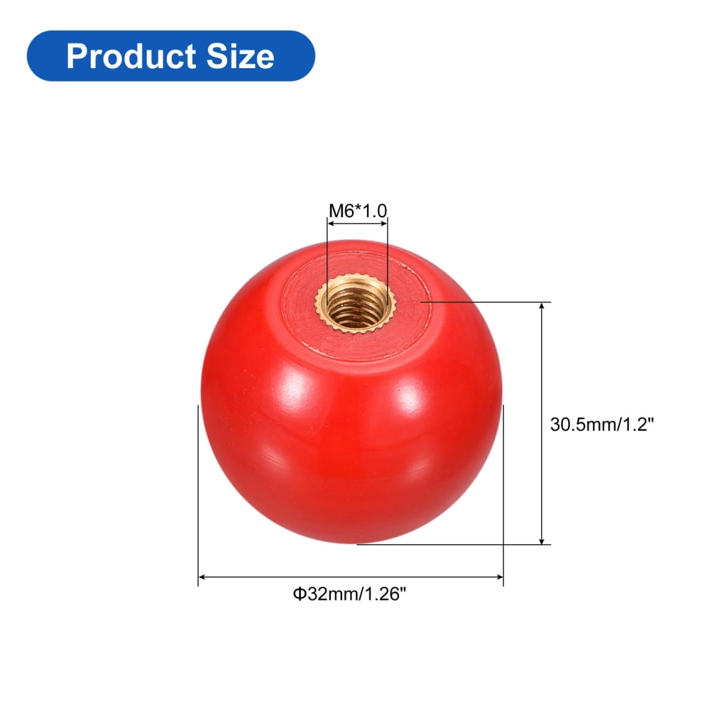 Maniglie a sfera M6, filettatura interna, plastica dura, 32 mm, colore rosso, confezione da 2 pezzi