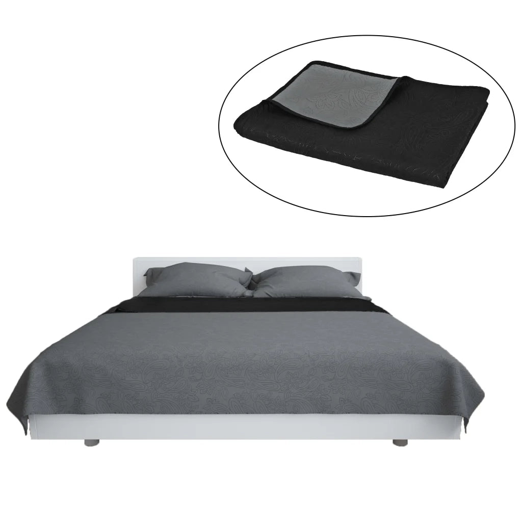 Copriletto Double-Face Trapuntato 170x210 cm Grigio e Nero 132965