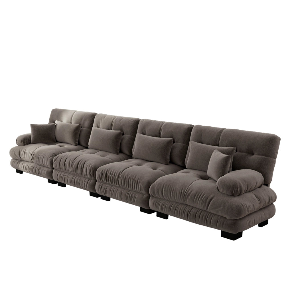 Divano angolare modulare 406x77x81 cm in ciniglia marrone, seduta profonda