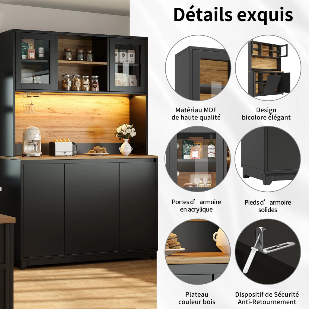 Mobile Alto da Cucina con Ante in Acrilico e LED ¨C Xylo ¨C Nero, 120x40x180 cm