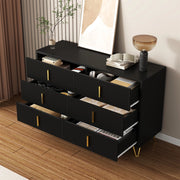 Credenza moderna con 6 cassetti e superficie ondulata, per soggiorno e sala da pranzo, nero e oro, 120 × 40 × 77 cm
