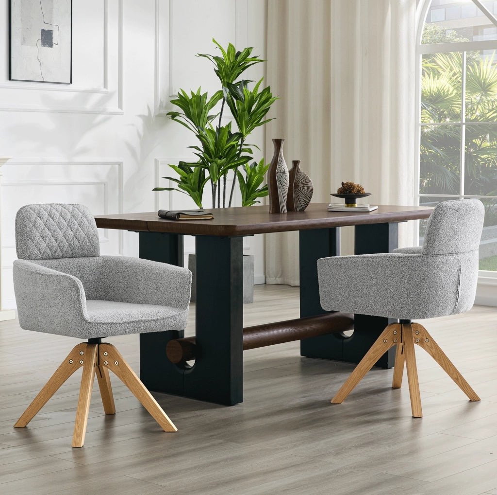 Set 2 sedie da pranzo girevoli 360° in tessuto grigio chiaro e legno massello HOMVRA