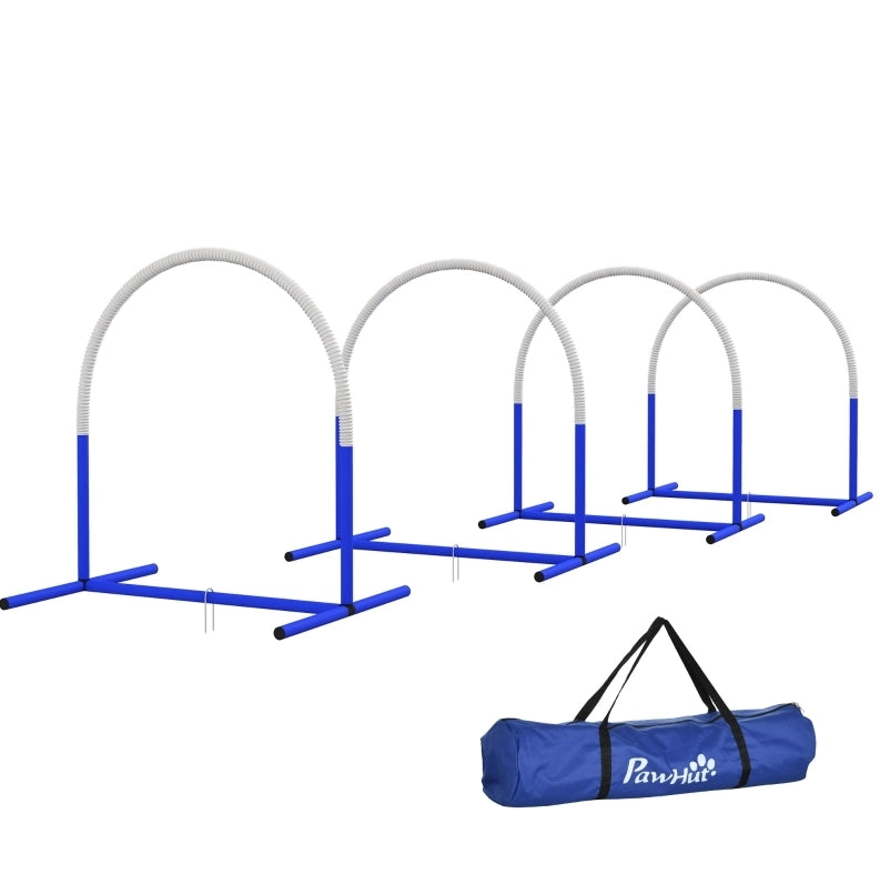 Set agility per cani ULEVR con 4 archi e borsa da trasporto, 88x64x95 cm, bianco e blu