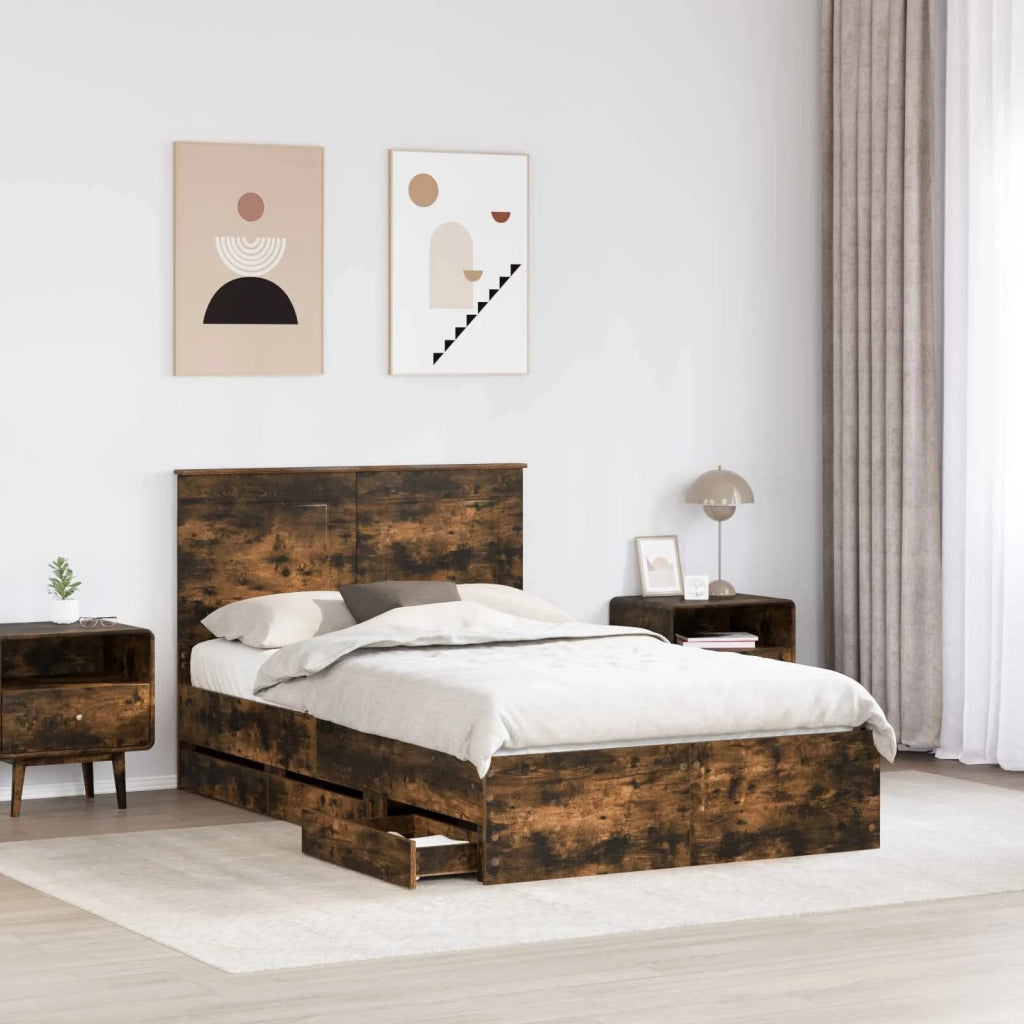 Struttura del letto con cassetto-Giroletto con contenitore-Rete del Letto Rovere fum¨¦ 120 x 200 cm 828805