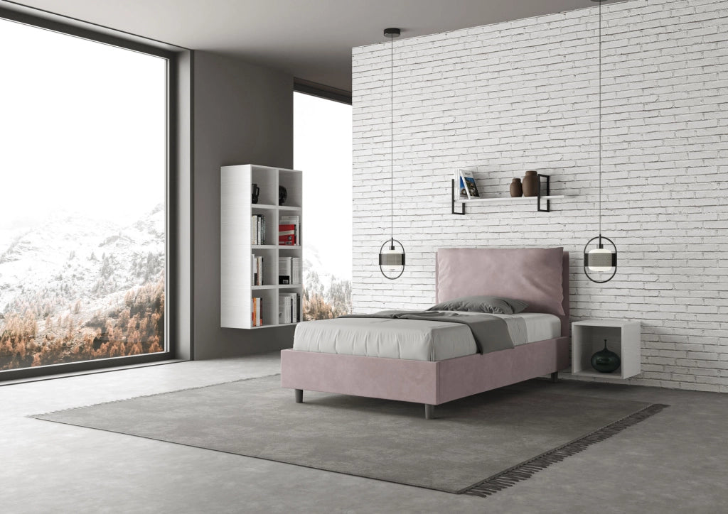 Letto 1 Piazza E Mezzo 130x190 cm con Rete Imbottito in Microfibra Antea Large Glicine