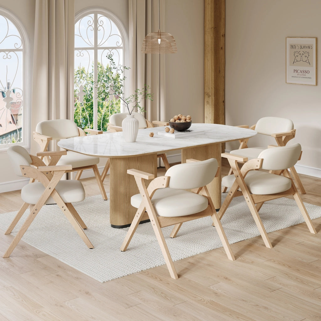 Set di 2 sedie pieghevoli da pranzo in legno massello beige con braccioli salvaspazio