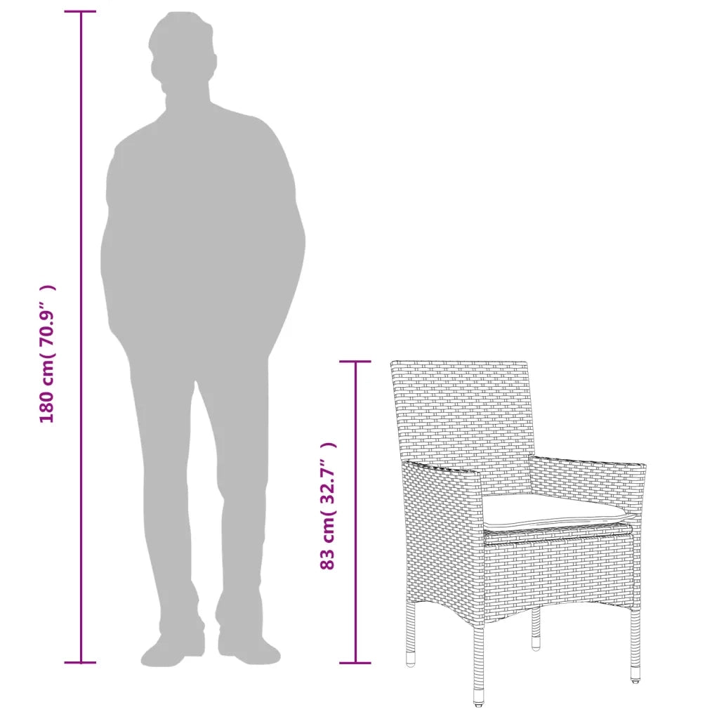 Set Pranzo da Giardino 3pz | Set Salotto da Giardino con Cuscini Polyrattan Acacia Grigio