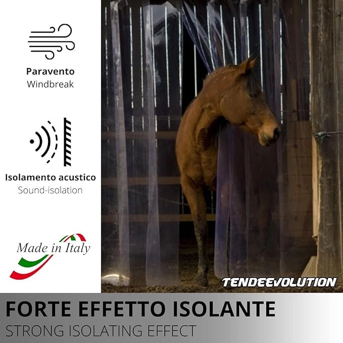 Porta Industriale a Strisce Flessibili in PVC Trasparente 3m x 4m | Ottimo Isolamento Termico | Profilo e Piastre in Acciaio Inox