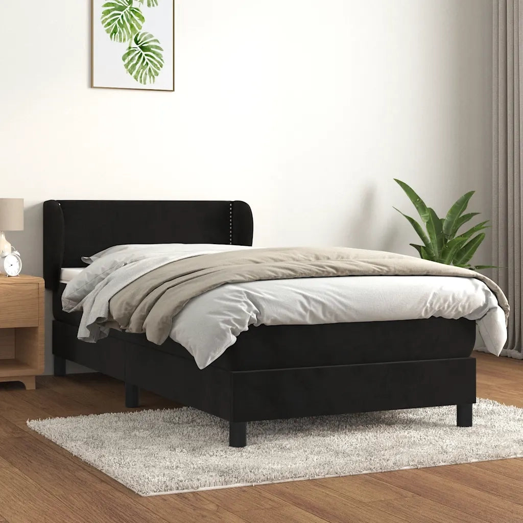 Giroletto a Molle con Materasso-Struttura Letto Nero 100x200 cm in Velluto 197872