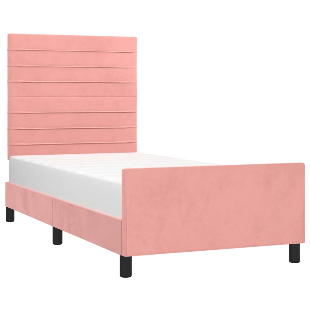 Letto singolo | Letto per adulti | Giroletto con Testiera Rosa 80x200 cm in Velluto