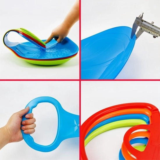 Tavolo da slitta con maniglia - 2 pezzi per bambini - tavolo da slitta in plastica pesante - tavole da slitta invernali - giocattolo all'aperto - ghiaccio neve erba sabbia - A-rosso+blu
