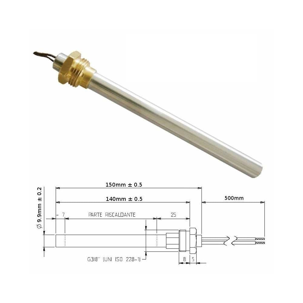Resistenza Candeletta Stufe a pellet 3/8 300W 150mm Ungaro 140mm battuta - UNIVERSALE