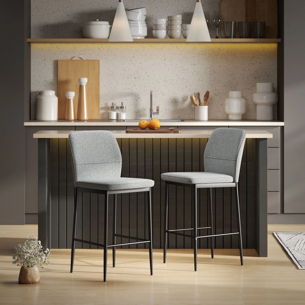 Sgabelli Bar Moderni in Velluto con Schienale e Poggiapiedi ¨C Zephmum ¨C Grigio 41x52x97 cm