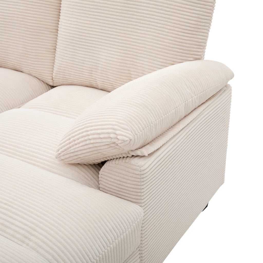 Divano modulare a U 4 posti con contenitori, USB e velluto a coste beige