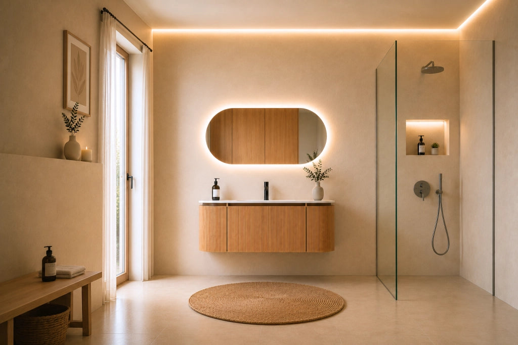 Limpido Design Base 120 cm Legno Rovere Lavabo Specchio retro illuminato