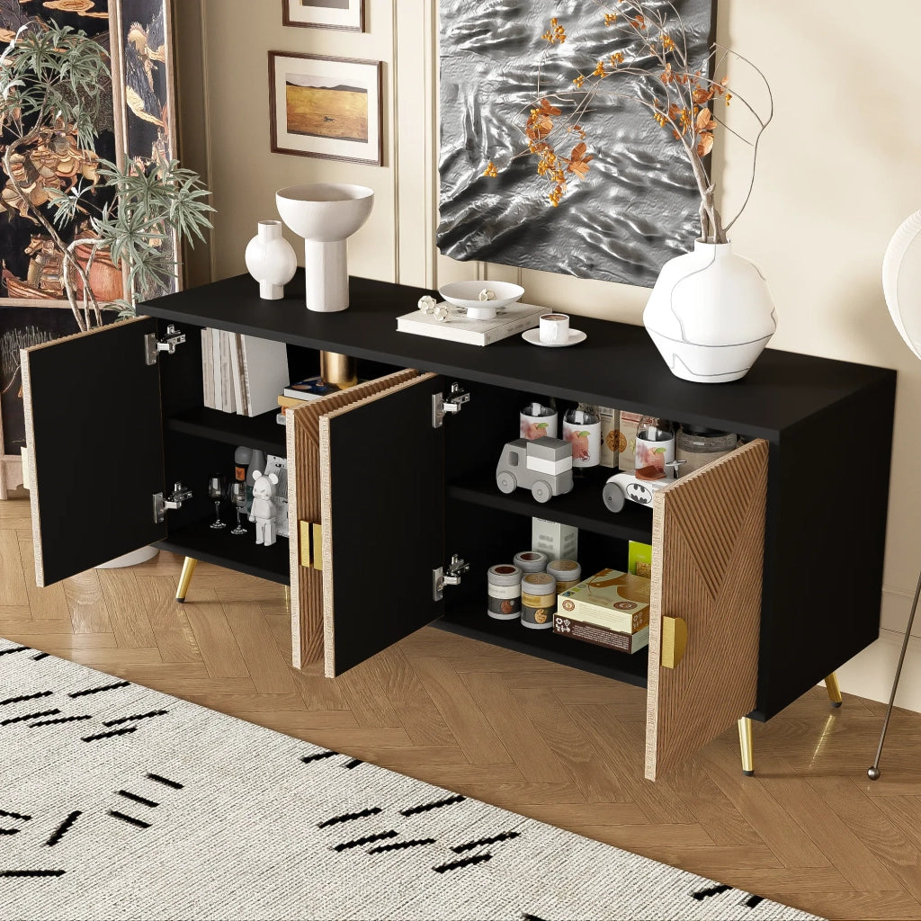 Sideboard 160 cm, 4 ante, maniglie spazzolate oro e gambe tavolo lucide