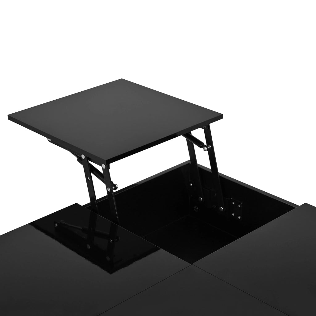 Tavolino basso alzabile con piano a ribalta due cassetti LED con controllo tramite app nero 72 × 72 × 35 cm