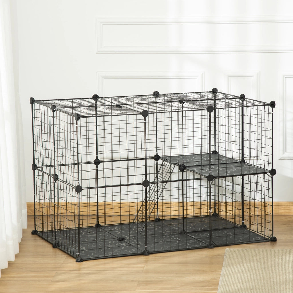 Gabbia per conigli 3 livelli modulabile ¨C zephmum ¨C nero, metallo, 70x70x105