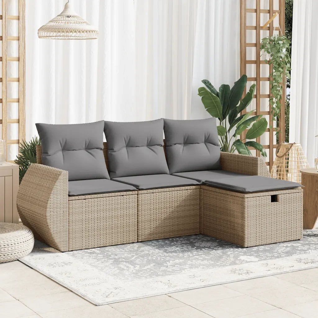 Set Divano da Giardino 4 pz con Cuscini-Sofa da Giardino-Divanetto da esterno Beige in Polyrattan 134068