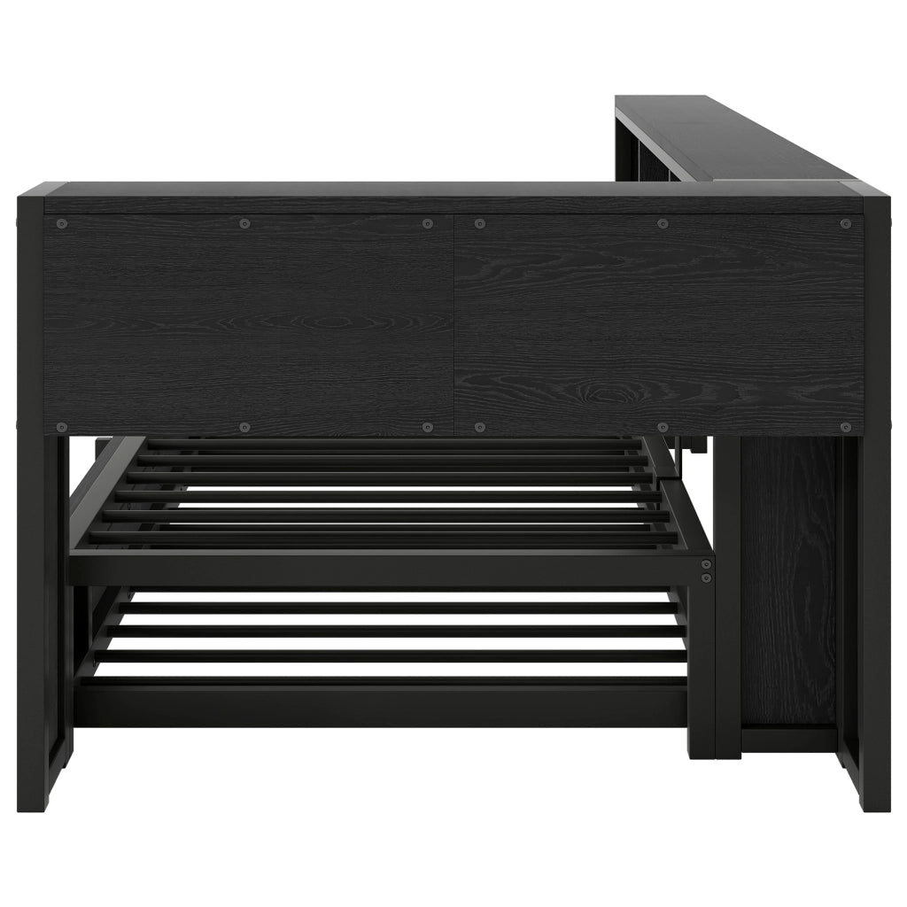 Letto con letto estraibile 90 × 200 cm con 5 armadietti; LED regolabile; prese USB; metallo e MDF nero