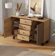 Madia 120 x 38 x 75 cm con 4 cassetti e 2 scomparti; MDF e legno massello; nero e naturale HOMVRA