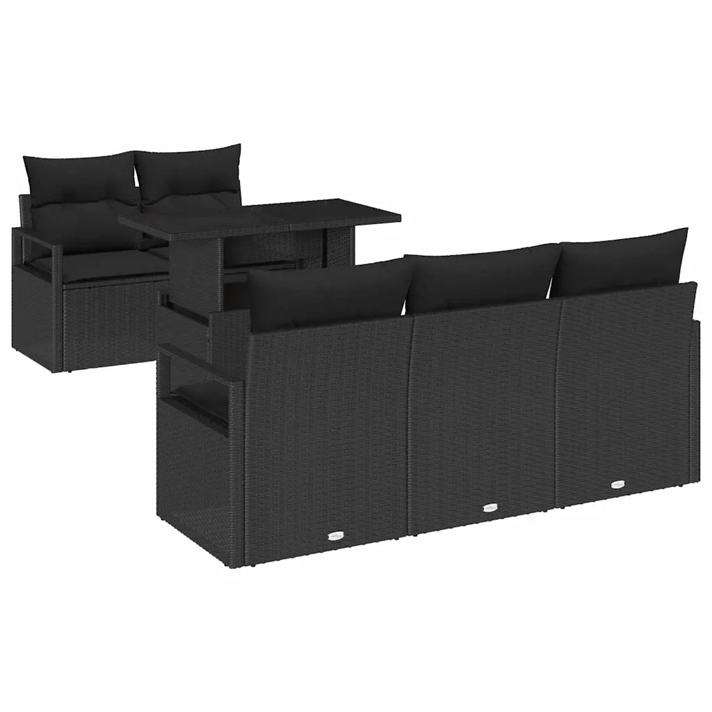 Set Divano da Giardino con cuscino 6 pcs Nero Poly Rattan