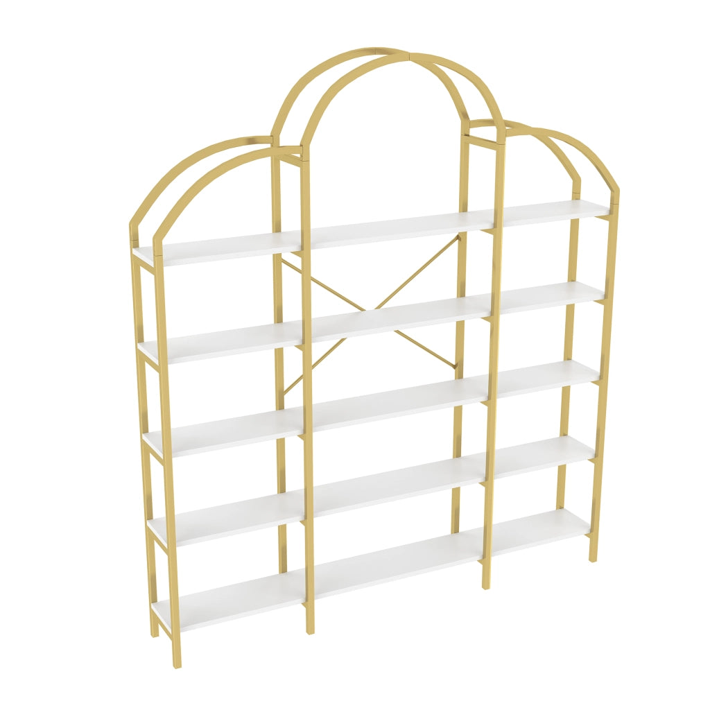LIBRERIA 170x26x190 cm 5 ripiani MDF e metallo bianco e oro