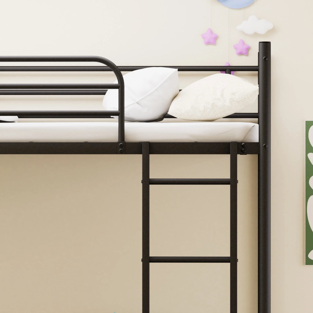 Letto a castello 90x190 cm in acciaio nero con scala e sponda alta