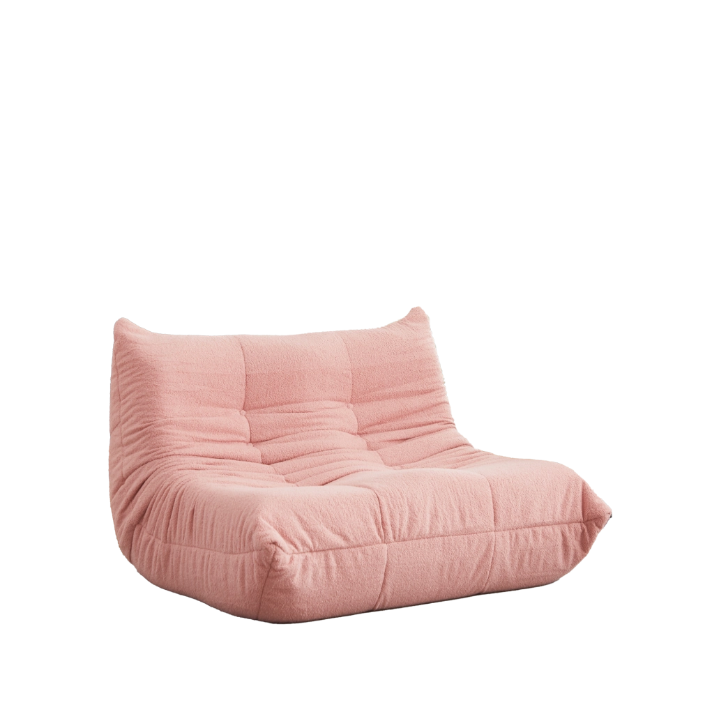 Poltrona da pavimento ULEVR 115 cm in tessuto teddy rosa, imbottitura in schiuma elastica e design con bottoni
