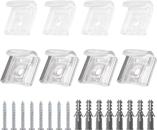 Set di supporti per specchio da parete - 8 pezzi supporti per specchio in acciaio inossidabile - gancio in PC plastica - specchio senza cornice - set di aggancio per specchio