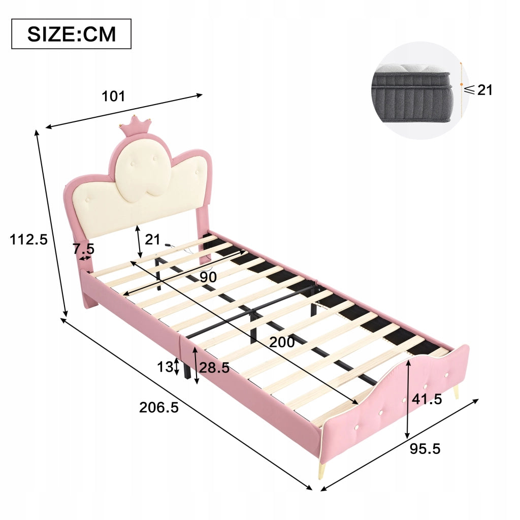 Letto imbottito 90x200 LED - Xylo - Rosa