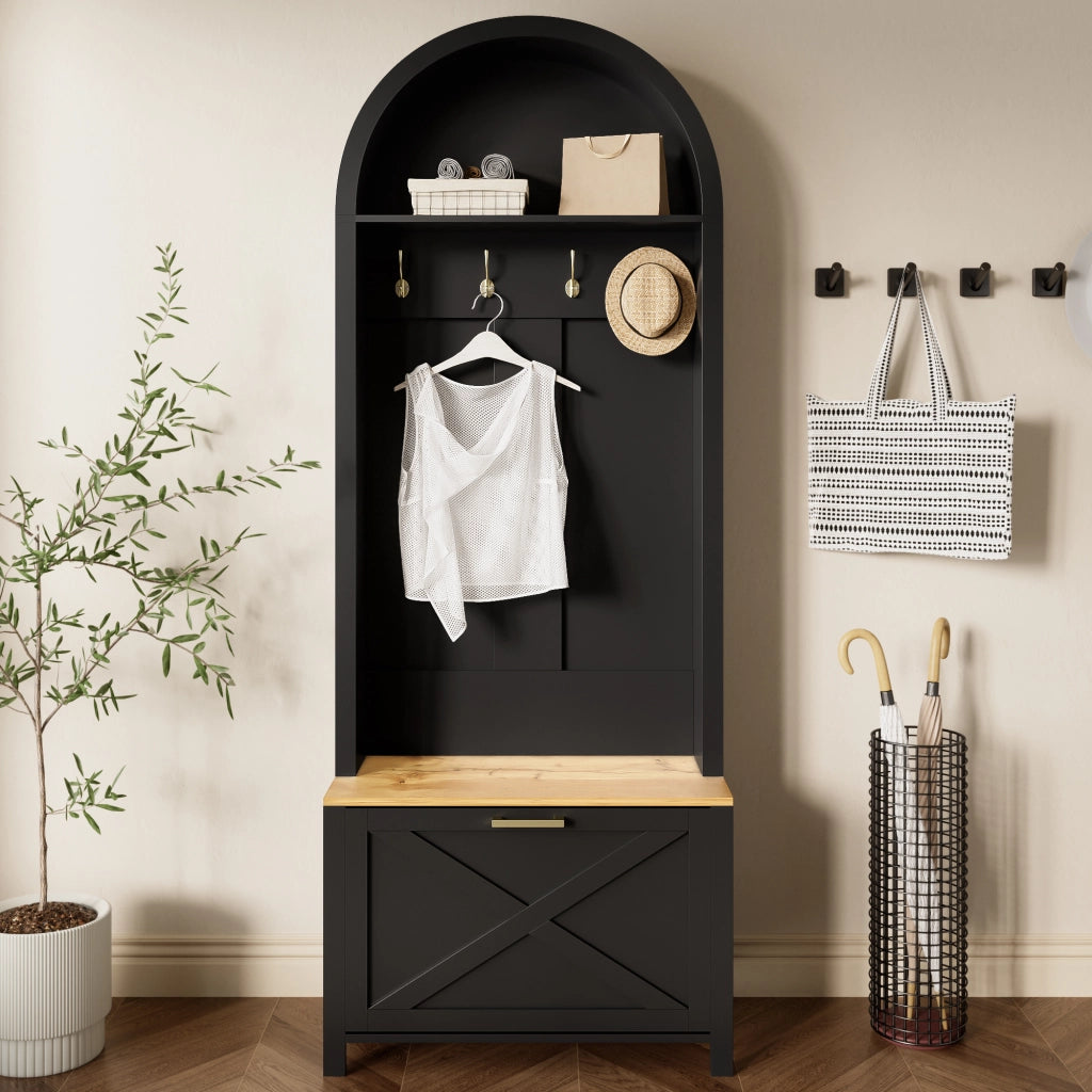 ARMADIO DA INGRESSO 75 x 35 x 195 cm in MDF Nero e Legno
