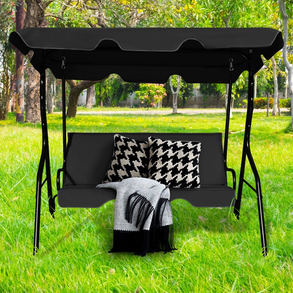 Dondolo a tre posti da giardino con oscurante e telaio in acciaio 172x154x110cm Nero-Dondoli