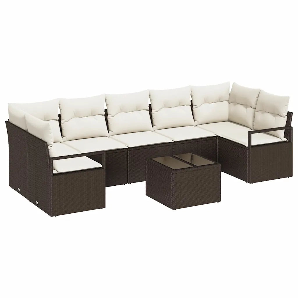 Set Divano da Giardino con cuscino 8 pcs Marrone e Crema
