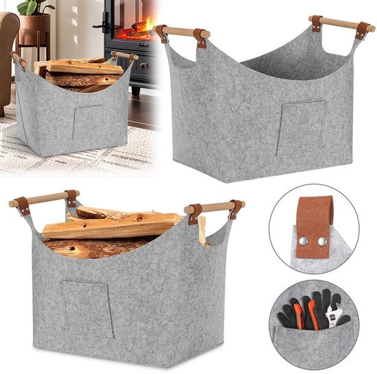 Casella per legna da interni - contenitore pieghevole per legna - 5 mm di spessore - contenitore in legno per legna per spese, legna, giornale o legna da ardere - colore grigio chiaro