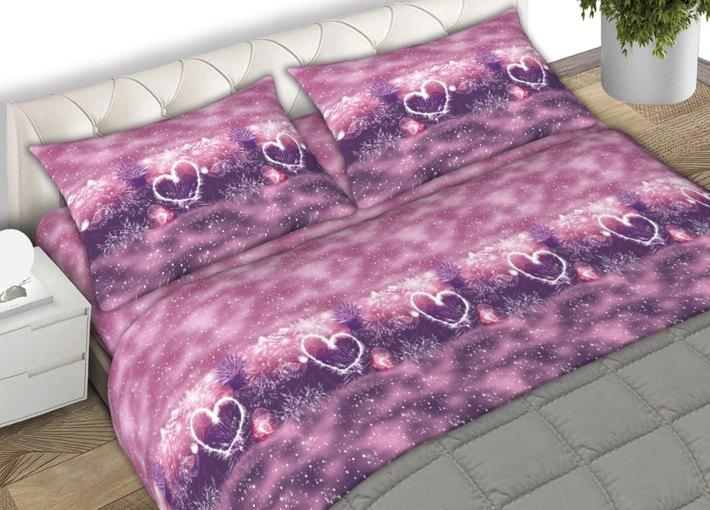 Completo Lenzuola In 100% Cotone Made In Italy Dis. Fires Colore Lilla C.N. - Matrimoniale - Lilla