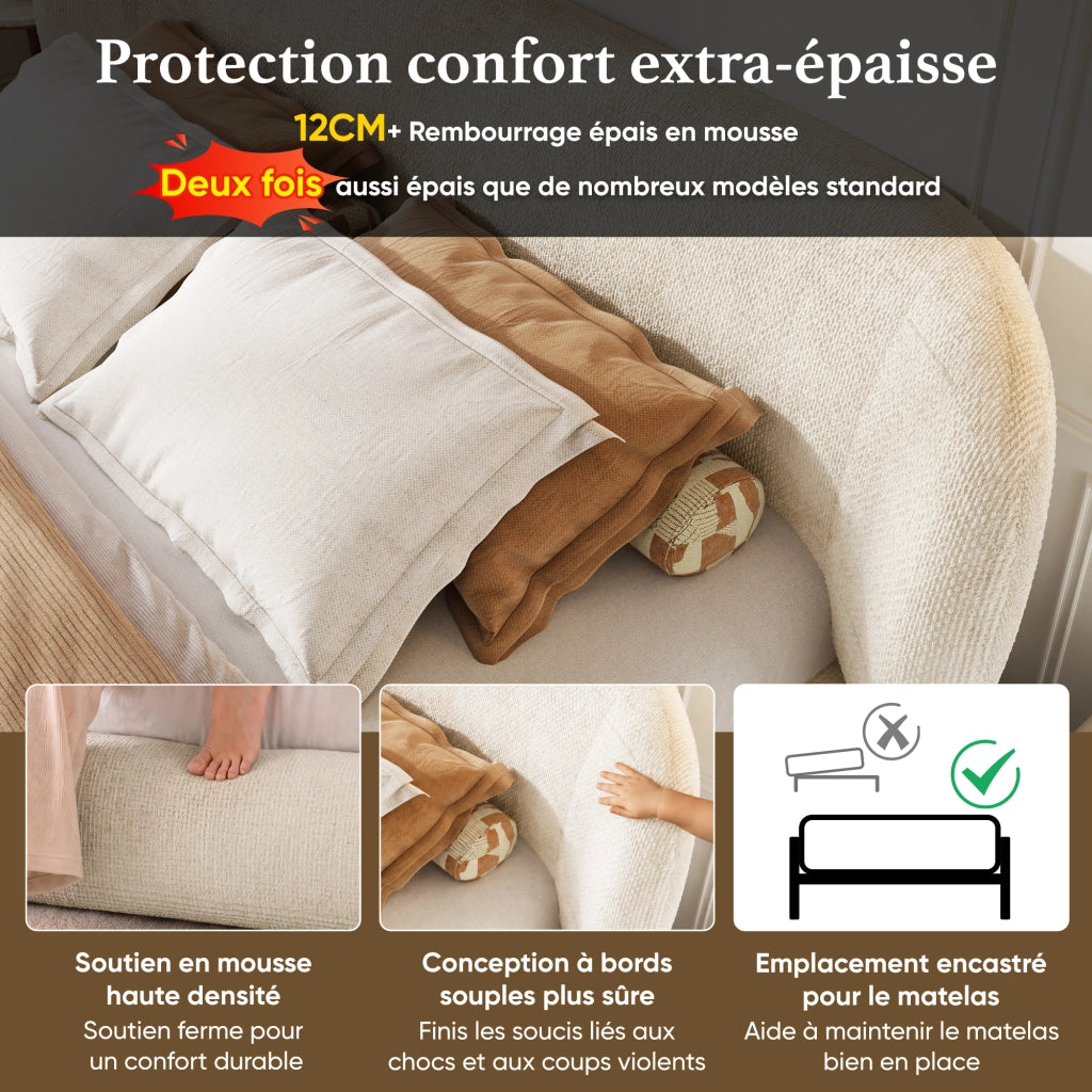 letto imbottito chenille beige 140 x 190 cm